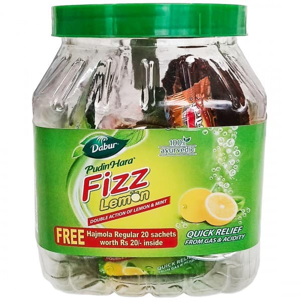 Dabur Pudin Hara Fizz Lemon Sachet (Free Hajmola Regular 20 Sachets Worth Rs. 20) Pack Of 20 x 5 g