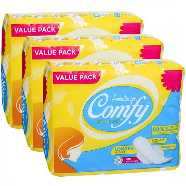 Amrutanjan Comfy Snug Fit Dry Regular Sanitary Pads (Buy 2 Get 1 Free) Pack Of 18