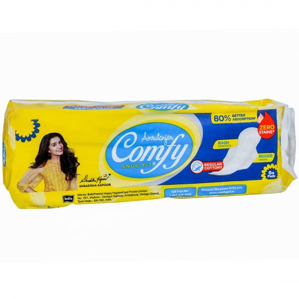 Amrutanjan Comfy Snug Fit Regular Cottony Sanitary Pads Pack Of 6
