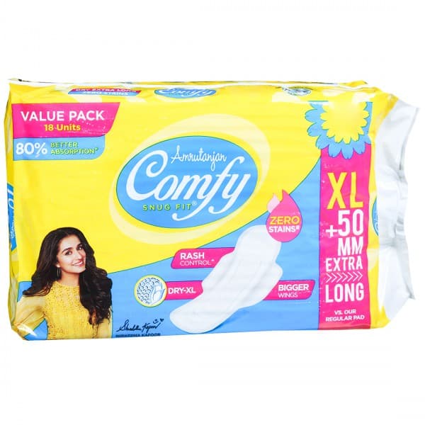 Amrutanjan Comfy Snug Fit Dry Extra Long Sanitary Pads Pack Of 18
