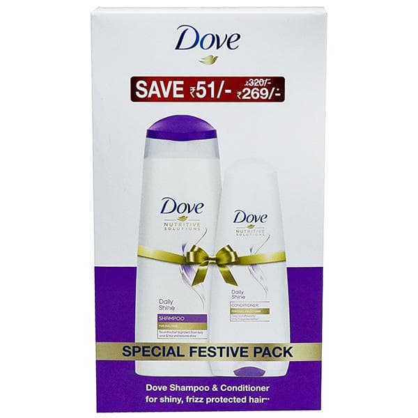 Dove Special Festive Pack Daily Shine Shampoo & Conditioner (Save Rs.51) (340 ml + 80 ml)