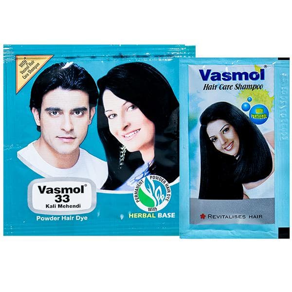 Vasmol 33 Kali Mehendi Powder Hair Dye (With Vasmol Hair Care Shampoo 4 ml) 4 g