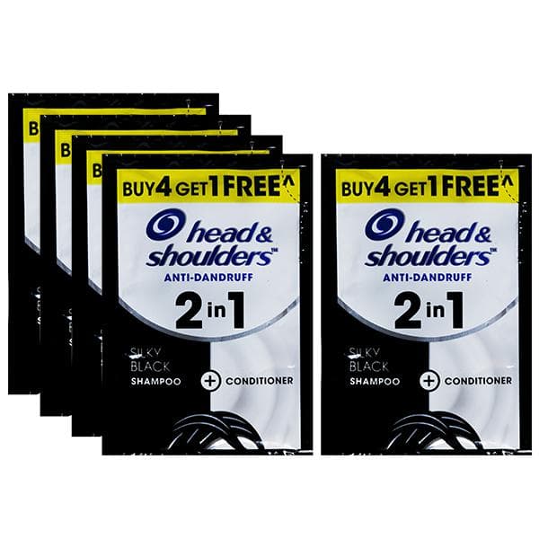 Head & Shoulders 2 in 1 Anti-Dandruff Silky Black Shampoo + Conditioner (Buy 4 Get 1 Free) 5 x 9 ml