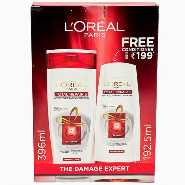Loreal Paris Total Repair 5 Advanced Repairing Shampoo (Free Loreal Paris Conditioner 192.5 ml) 396 ml