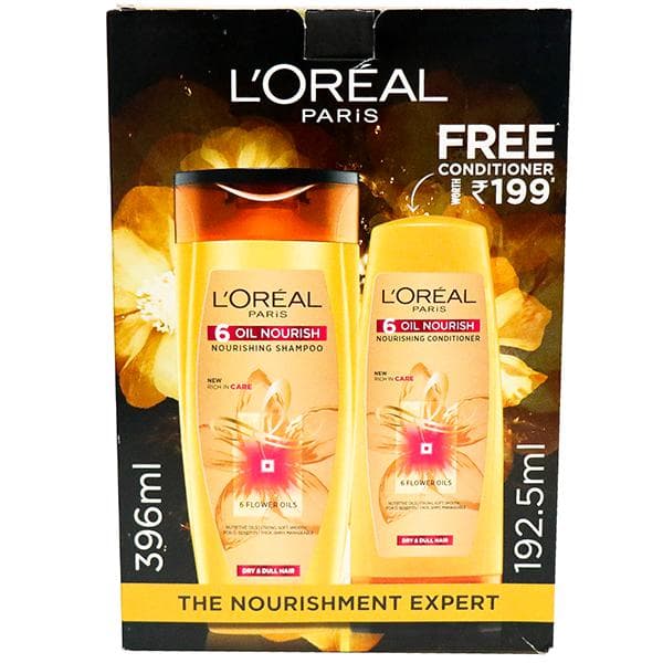 Loreal Paris 6 Oil Nourish Nourishing Shampoo (Free Loreal Paris Conditioner 192.5 ml) 396 ml