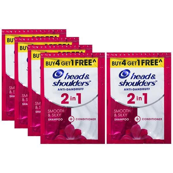 Head & Shoulders 2 in 1 Anti-Dandruff Smooth & Silky Shampoo + Conditioner (Buy 4 Get 1 Free) 5 x 9 ml