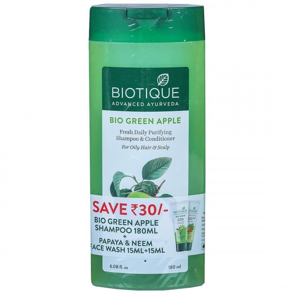Biotique Bio Green Apple Shampoo & Conditioner (Free Biotique Bio Papaya & Bio Neem Face Wash2x15ml) 180 ml