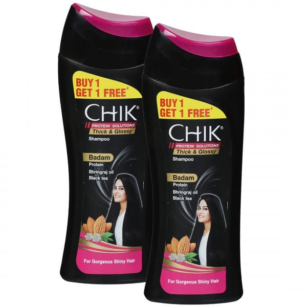 Chik Thick & Glossy Shampoo Badam Protein Bhringraj Oil Black tea (Buy 1 Get 1 Free) 2 x 175 ml