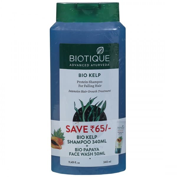 Biotique Bio Kelp Protein Shampoo with (Biotique Bio Papaya Face Wash 50 ml & Save Rs 65) 340 ml