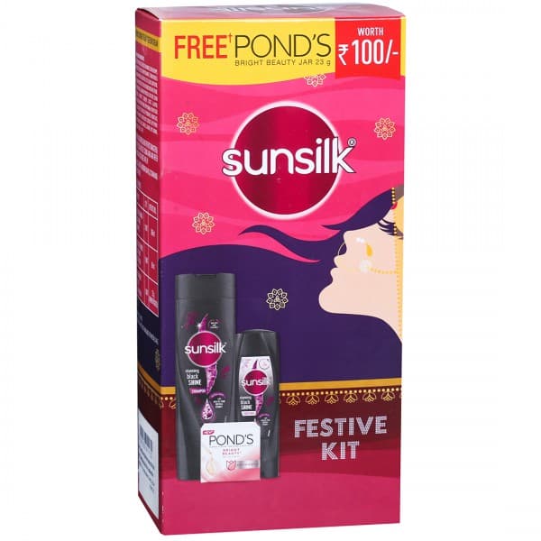 Sunsilk Festive Kit (Buy Black Shine Shampoo 360 ml,Conditioner 80 ml & Get Ponds Serum Cream 23 g)