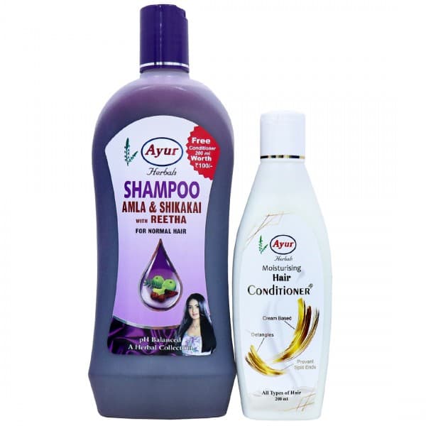 Ayur Herbals Amla & Shikakai with Reetha Shampoo (Free Ayur Moisturising Hair Conditioner 200 ml) 1000 ml