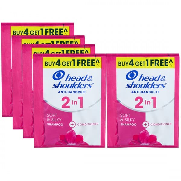 Head & Shoulders 2 in 1 Anti-Dandruff Soft & Silky Shampoo + Conditioner (Buy 4 Get 1 Free) 5 x 9 ml