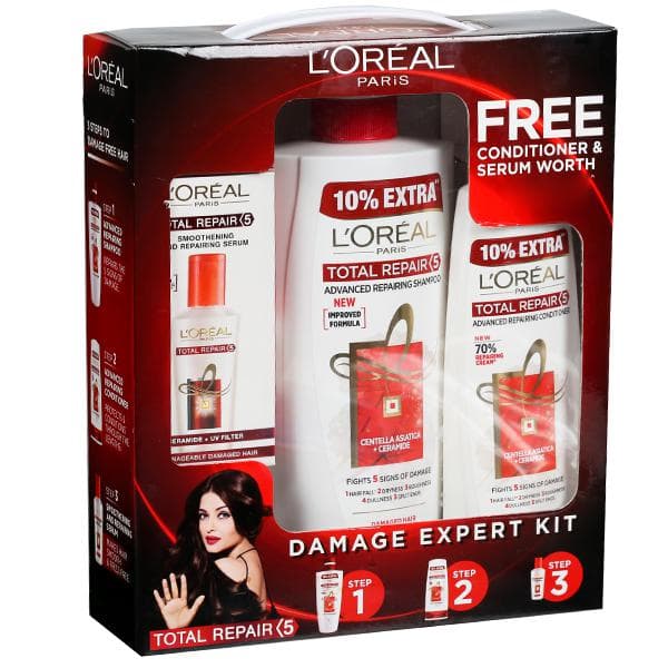 Loreal Paris Total Repair 5 Damage Expert Kit (Shampoo 640 ml,Conditioner 175 ml & Serum 40 ml)