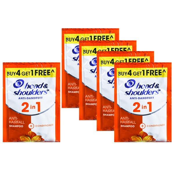 Head & Shoulders 2 in 1 Anti-Dandruff Anti Hair Fall Shampoo + Conditioner (Buy 4 Get 1 Free) 5 x 9 ml