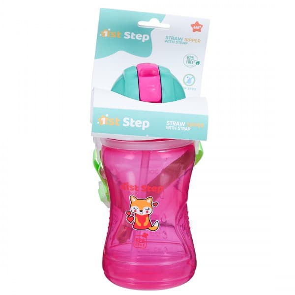 1st Step Straw Sipper with Strap 6M+ ST-1169PK Pink & Deep Green