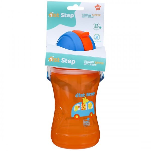 1st Step Straw Sipper with Strap 6M+ ST-1169OR Orange & Deep Blue