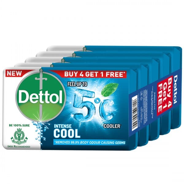 Dettol Intense Cool 2X Menthol Soap (Buy 4 Get 1 Free) 5 x 125 g