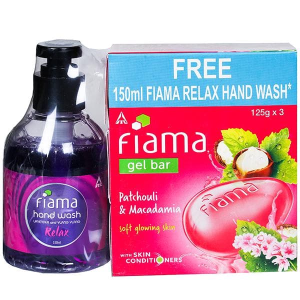 Fiama Patchouli & Macadamia Soft Glowing Skin Gel Bar (Free Fiama Relax Hand Wash 150 ml) 3 x 125 g