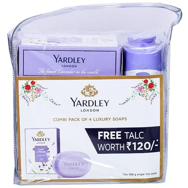 Yardley London English Lavender Luxury Soap Combi Pack (Free Yardley London Talc 100 g) 4 x 100 g
