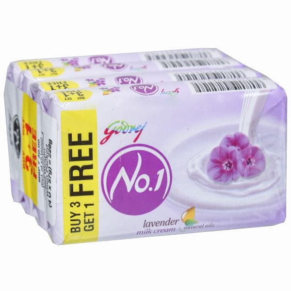 Godrej No.1 Lavender and Milk Cream Soap (Buy 3 Get 1 Free) 4 x 57 g