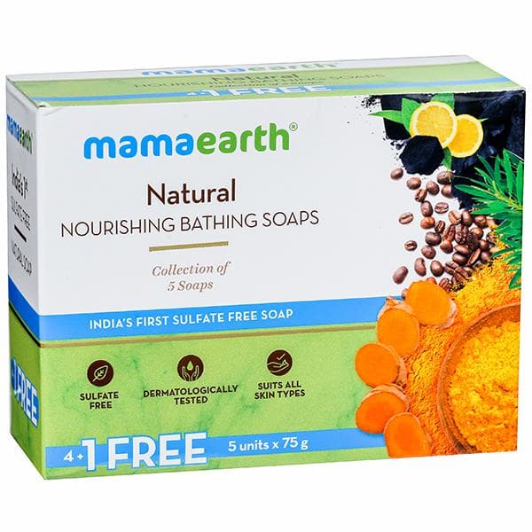 Mamaearth Natural Nourishing Bathing Soaps Collection of 5 Soaps (4 + 1 Free) 5 x 75 g