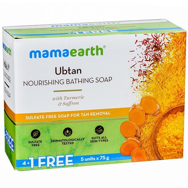 Mamaearth Ubtan Nourishing Bathing Soaps with Turmeric & Saffron (4 + 1 Free) 5 x 75 g