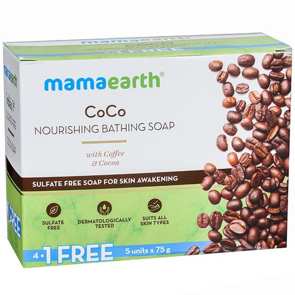 Mamaearth Coco Nourishing Bathing Soaps with Coffee & Cocoa (4 + 1 Free) 5 x 75 g