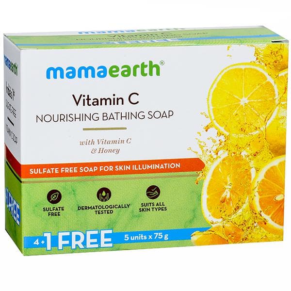 Mamaearth Vitamin C Nourishing Bathing Soaps with Vitamin C & Honey (4 + 1 Free) 5 x 75 g