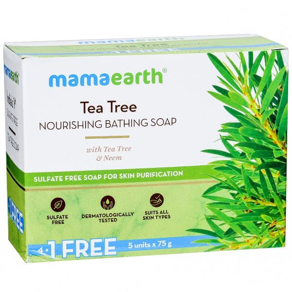 Mamaearth Tea Tree Nourishing Bathing Soaps with Tea Tree & Neem (4 + 1 Free) 5 x 75 g