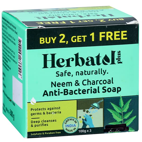 Herbatol Plus Neem & Charcoal Anti Bacterial Soap (Buy 2 Get 1 Free) 3 x 100 g