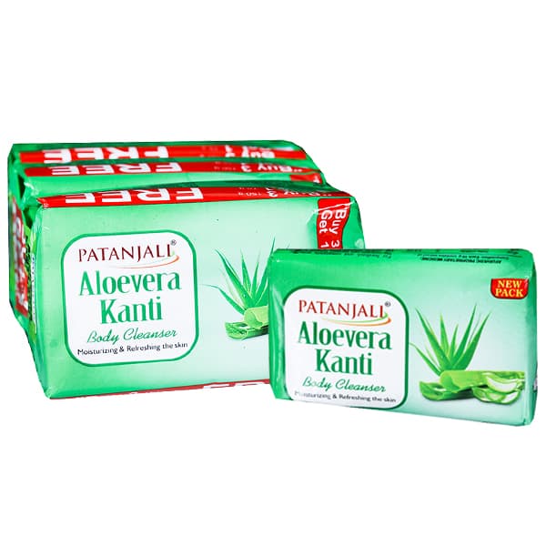Patanjali Aloe Vera Kanti Body Cleanser (Buy 3 x 150 g Get 75 g Free) Pack Of 4