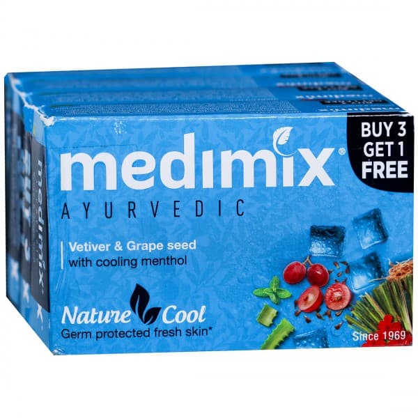 Medimix Nature Cool Vetiver & Grape Seed with Cooling Menthol Soap (Buy 3 Get 1 Free) 4 x 75 g