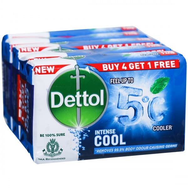 Dettol Intense Cool Feel up to 5°C Cooler Soap (Buy 4 Get 1 Free) 5 x 125 g