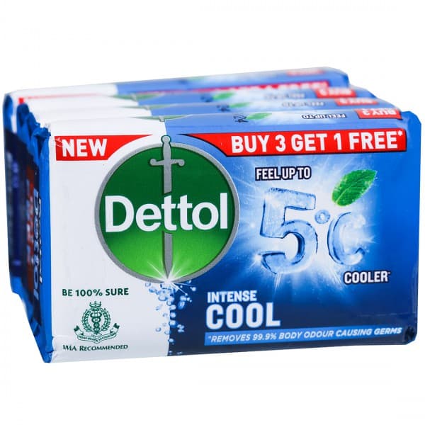Dettol Intense Cool Feel up to 5°C Cooler Soap (Buy 3 Get 1 Free) 4 x 75 g