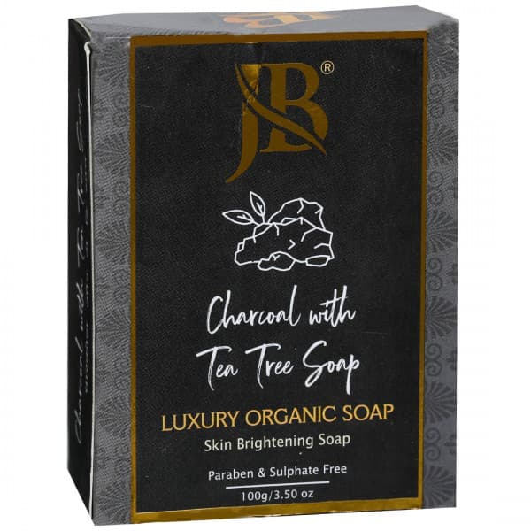 JB Charcoal with Tea Tree Soap Luxury Organic Skin Brightening Soap 100 g