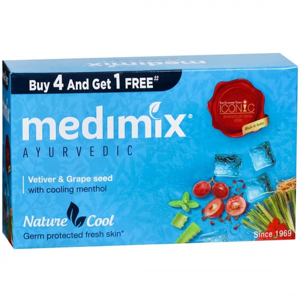 Medimix Nature Cool Vetiver & Grape Seed with Cooling Menthol Soap (Buy 4 Get 1 Free) 5 x 125 g