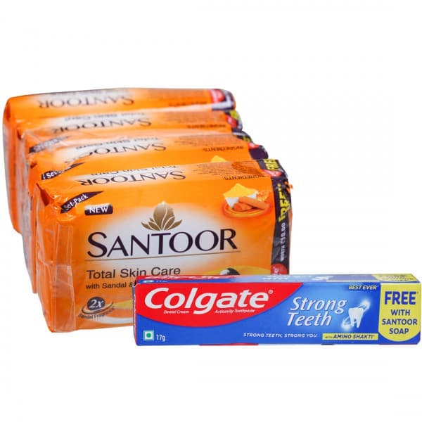 Santoor Sandal & Turmeric Soap (Free Colgate Toothpaste 17 g) 4 x 100 g