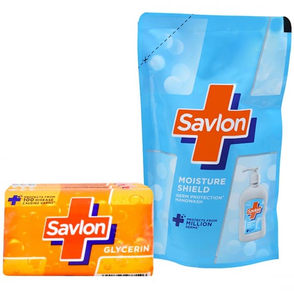 Savlon Glycerin Bathing Bar (Buy 3 Get 1 Free & Get Savlon Moisture Shield Handwash Pouch 175 ml) 4 x 75 g