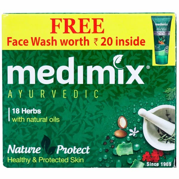Medimix 18 Herbs with Natural Oils Soap (Free Medimix Face Wash 20 ml) 125 g
