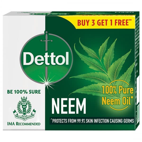 Dettol Neem Bathing Soap with Pure Neem Oil (Buy 3 Get 1 Free) 4 x 75 g