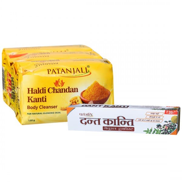 Patanjali Haldi Chandan Kanti Body Cleanser (Free Patanjali Dant Kanti Natural Tooth Paste 45 g) 3 x 150 g