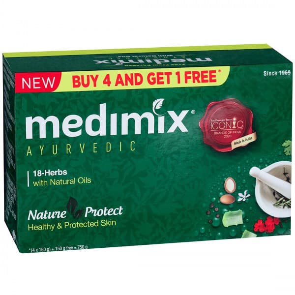 Medimix 18 Herbs with Natural Oils Soap (Buy 4 and Get 1 Free) 5 x 150 g