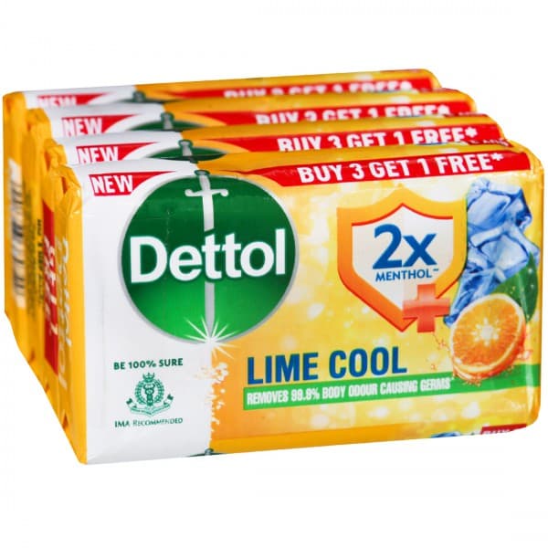 Dettol Lime Cool 2x Menthol+ Soap (Buy 3 Get 1 Free) 4 x 75 g