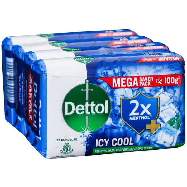 Dettol Icy Cool 2x Menthol+ Soap (Mega Saver Pack) 4 X 100 g