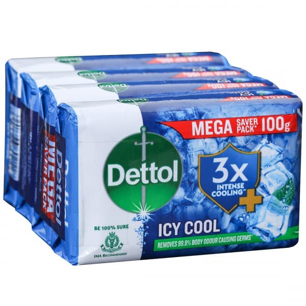 Dettol Icy Cool 3x Intense Cooling+ Soap (Mega Saver Pack) 4 x 100 g