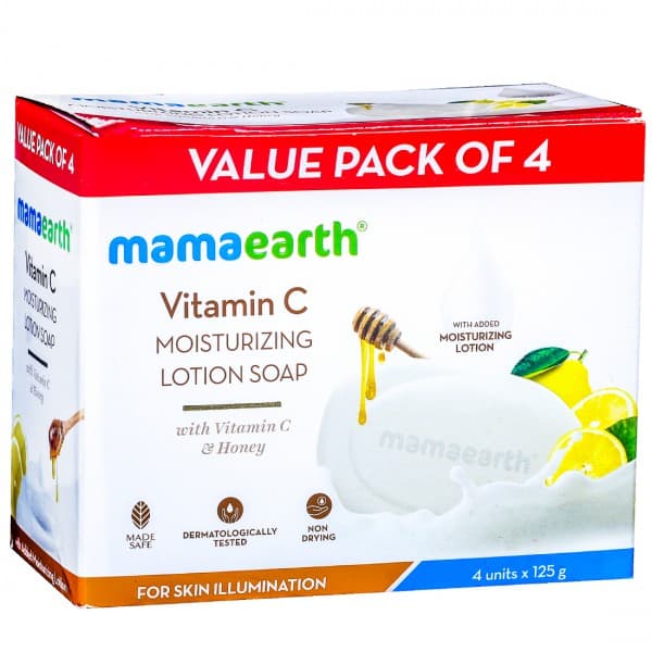 Mamaearth Vitamin C Moisturizing Lotion Soap with Vitamin C & Honey for Skin Illumination (Value Pack) Pack of 4 x 125 g