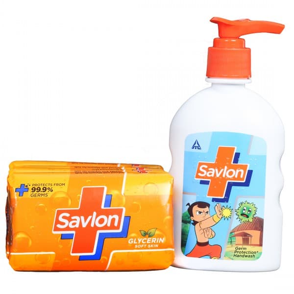 Savlon Glycerin Bathing Bar (Buy 3 Get 1 Free + Savlon Germ Protection Handwash 80 ml Free) Pack of 4 x 75 g