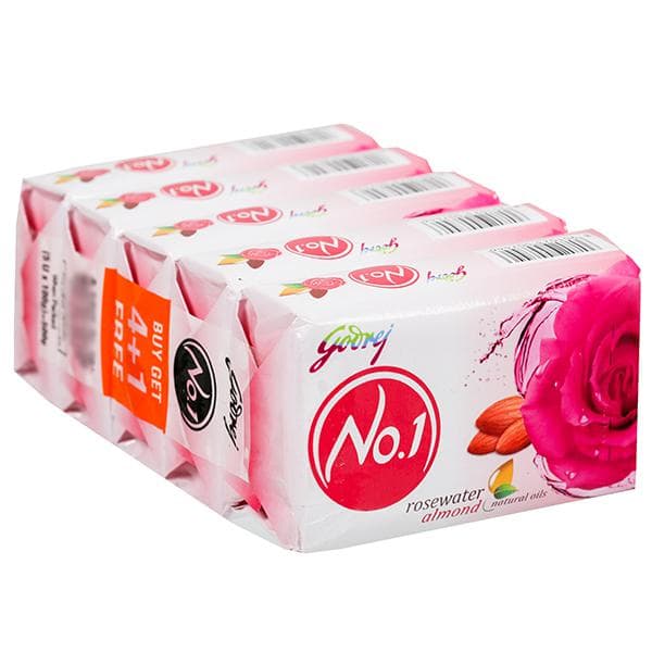 Godrej No.1 Rosewater And Almond Soap (Buy 4 Get 1 Free) 5 x 100 g