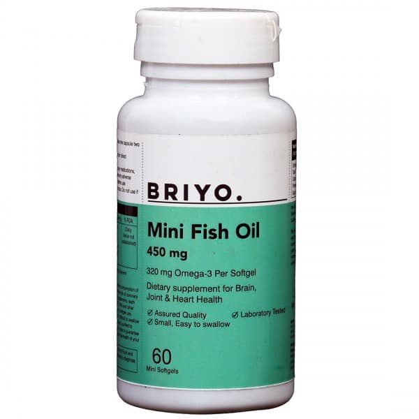 Briyo Fish Oil Mini 450 mg capsules 71% Omega 3 strength 60 Mini Softgels