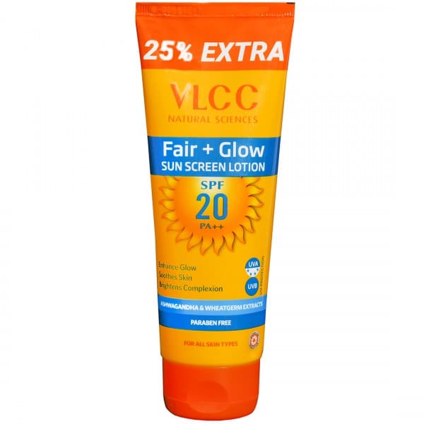Vlcc Fair+Glow SPF 20 PA ++ Sun Screen Lotion (Free 25% Extra) 100 ml